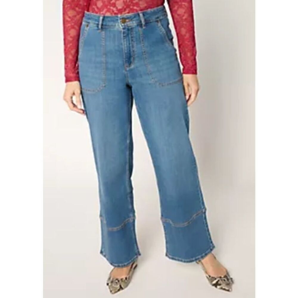 Logo by Lori Goldstein wide leg high waisted woman’s 4 indigo denim jeans qvc